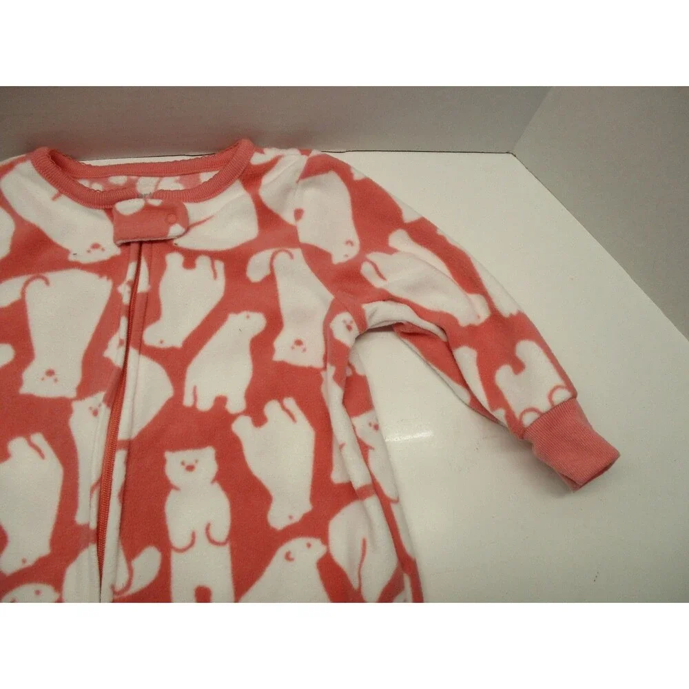 Toddler Girls Carters Fleece Footed PJ Size 12M Pink With Polar Bears